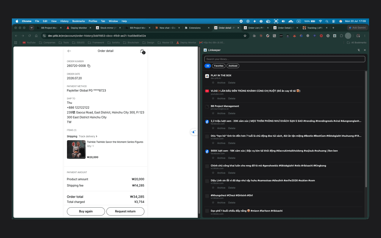 Linkeeper browser extension — side panel library