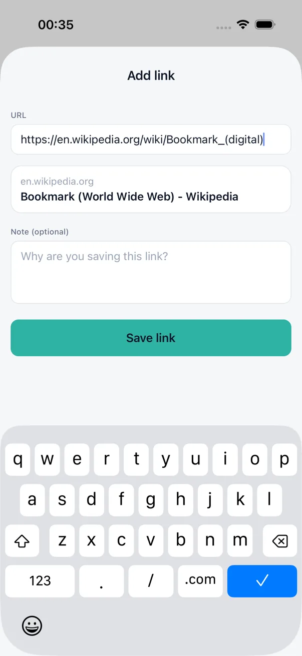 Linkeeper — màn Thêm link với bản xem trước
