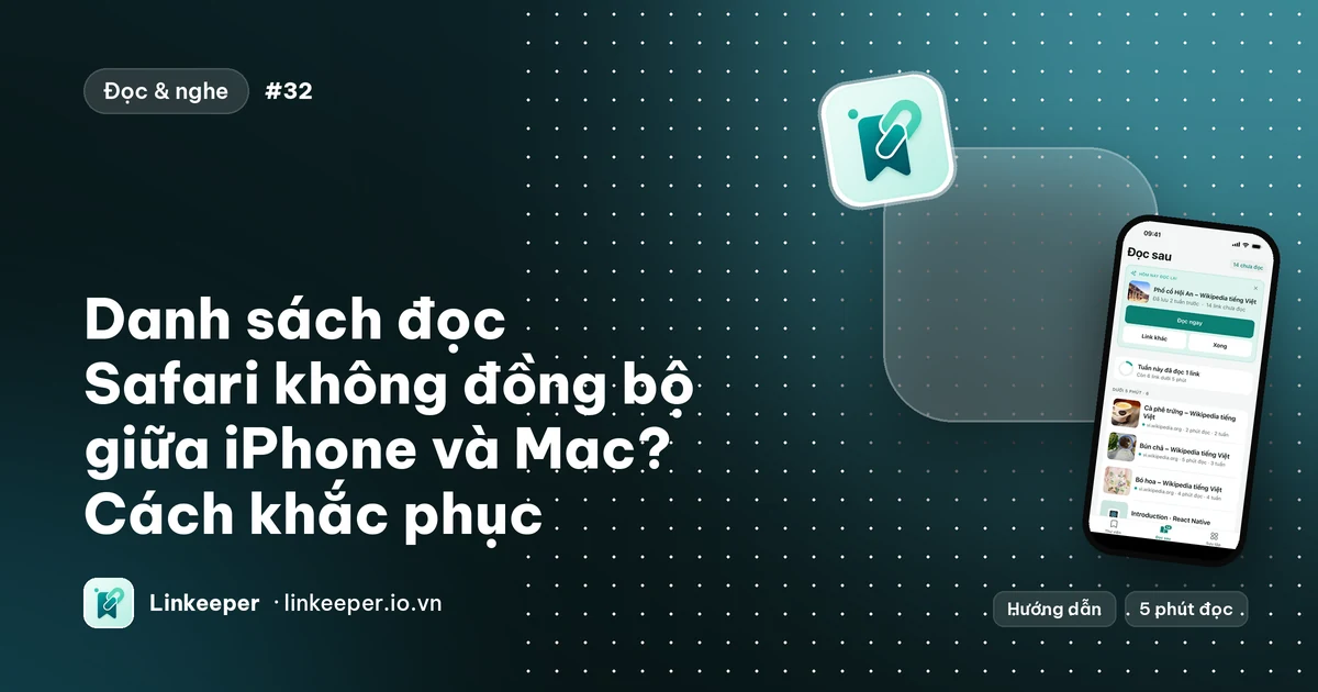 Ảnh bìa bài “Danh sách đọc Safari không đồng bộ giữa iPhone và Mac? Cách khắc phục” cạnh ảnh chụp màn hình tab Đọc sau của Linkeeper